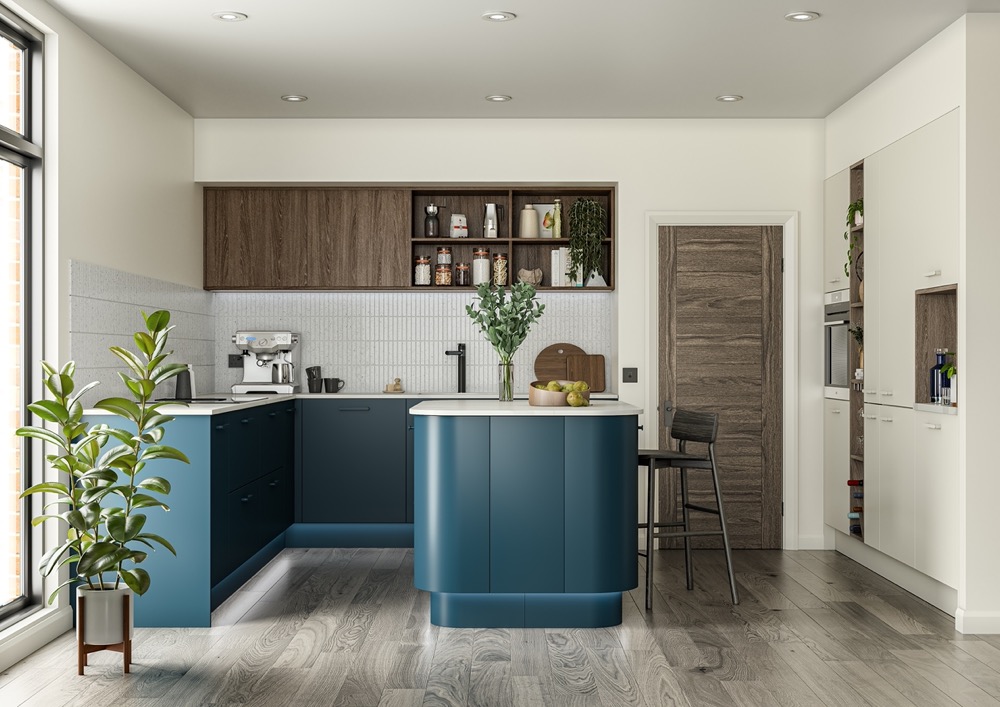 Porter in Matt Hartforth Blue & Matt Dove Grey with Unity Brown Orleans Oak by PWS