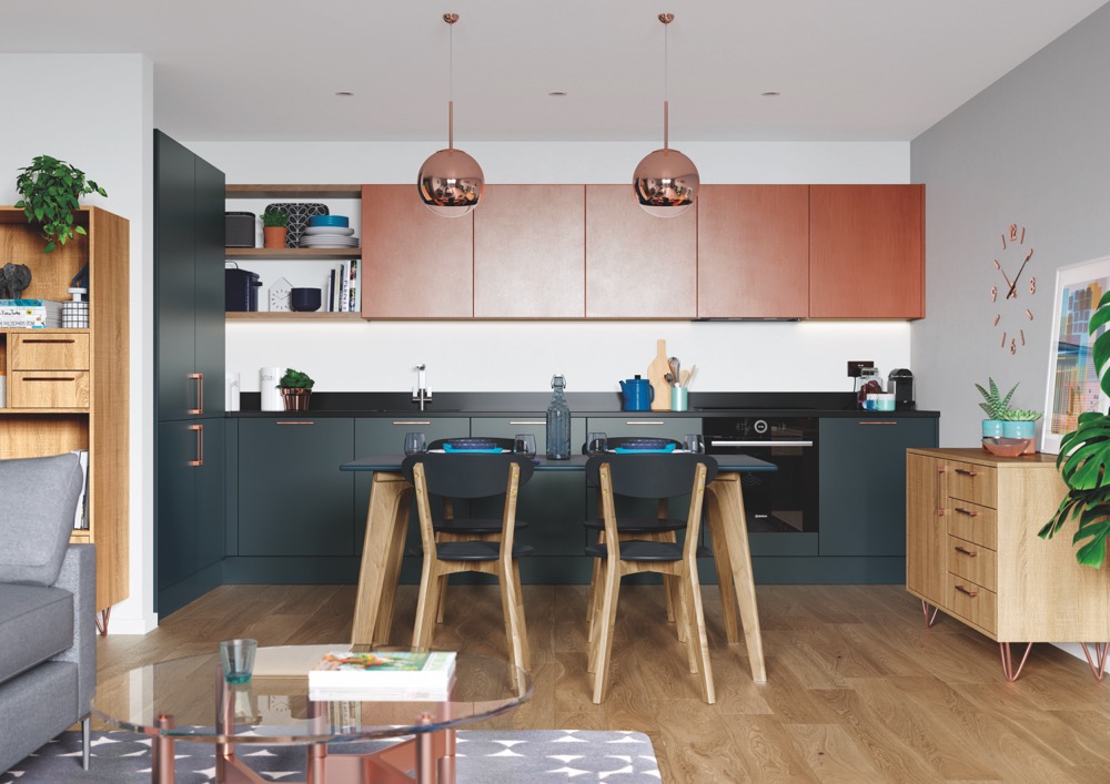 Zola Matte in Marine and Ferro Copper with Rezana Light Oak by Uform